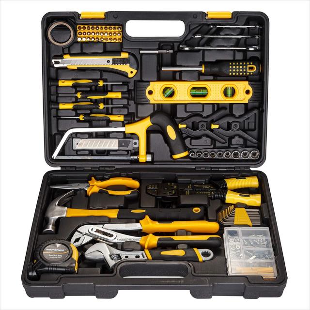 CARTMAN Yellow 218Piece Tool Set General Household Hand Tool Kit with Plastic Toolbox Storage Case