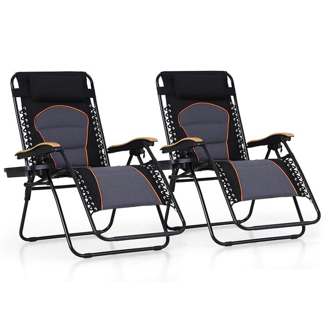 MAISON ARTS Oversized XXL Padded Zero Gravity Lounge Chairs Set of 2, 30" Wide Seat Lawn Chairs Foldable Recliners Outdoor Camp Chairs for Poolside Yard Support 400lb,Support 400LBS, Black