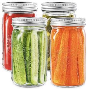 Wide Mouth Mason Jars 32 oz with Lids [4 Pack], Canning Jars with Metal Airtight Lids and Bands, 32 oz Glass Jars for Fermenting, Pickling, Freezing, Preserving, Meal Prep, Jar Décor