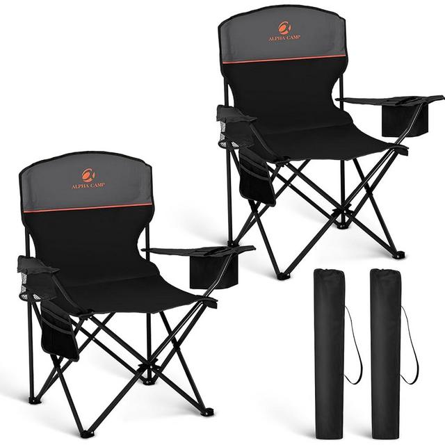 HIGH POINT SPORTS 2 Pack Portable Camping Chair for Adults, Folding Outdoor Camp Chair Lightweight Lawn Chairs Folding Collapsible Chair for Camping, Tailgates, Beach, Black, Support 225lbs