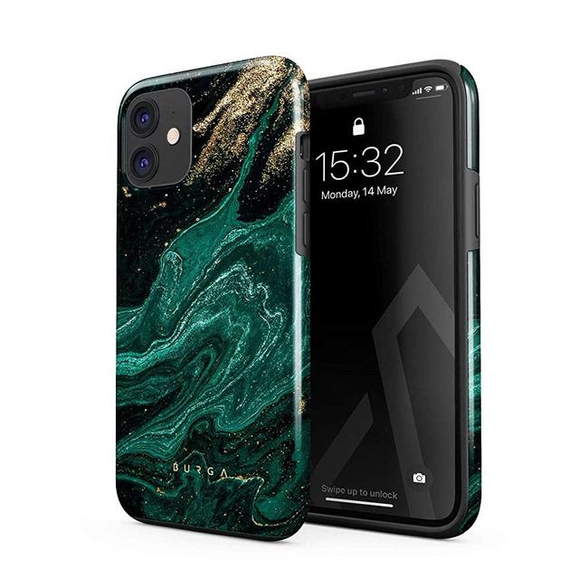 BURGA Phone Case Compatible with iPhone 11 - Emerald Green Jade Stone High Fashion Luxury Gold Glitter Marble Cute for Girls Heavy Duty Shockproof Dual Layer Hard Shell + Silicone Protective Cover