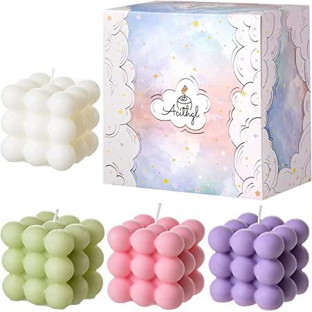 ACITHGL Bubble Candle - Cube Soy Wax Candles, Home Decor Candle, Scented Candle Set 4 Pieces, Home Use and Gifting (White+Green+Pink+Purple)