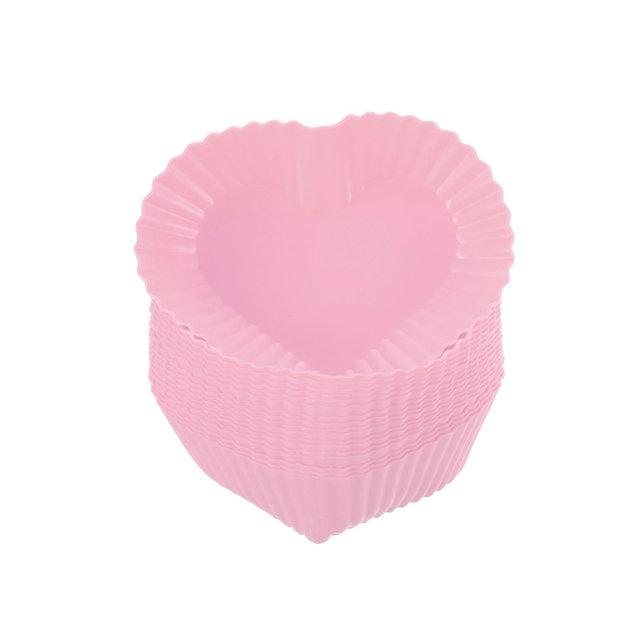 Unique Bargains Silicone Heat Resistant Cupcake Liners Heart Shape Baking Cups 18 Pcs Pink