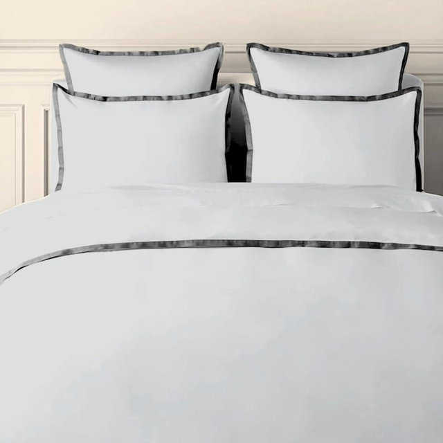 BEDLAM Percale Duvet Cover California King Size - Luxurious 400 Thread Count 3 Pieces Prewashed Extra Soft Bedding Set, Includes 1 Silver Duvet Cover with Grey Flange & 2 Cotton Shams