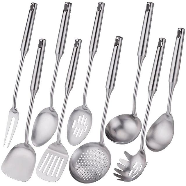 Standcn 304 stainless steel kitchen utensils set with holder - 7 pcs metal  cooking spoons, kitchen tools