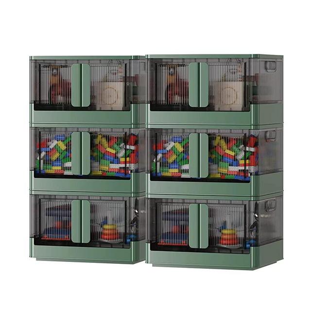Sineda 6 Pack Storage Bins with Lids - 8.4 Gallon Collapsible Storage Bins with Wheels and Door, Stackable Storage Bins for Clothing, Blankets, Books, Bedding and Toys.(8.4Gal - 6Pack, Green)