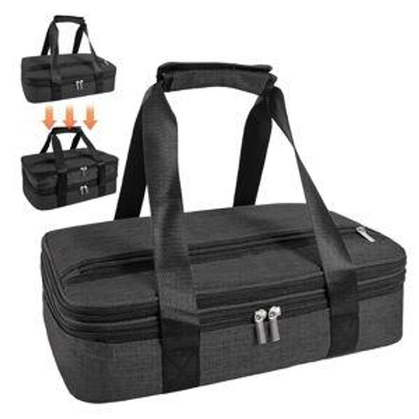 QEES Insulated Casserole Carriers for Hot or Cold Food,Double Decker Casserole Dish Bag Carrying Case,Expandable Food Carrier Warmer Container Bag For Travel Picnic Cookouts.Fits 9"x13" Baking Dish
