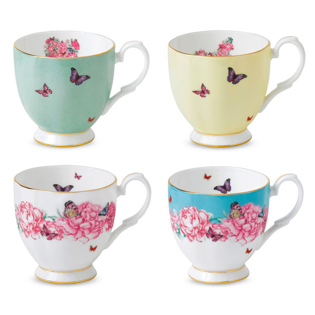 Royal Albert Mixed Patterns Vintage Look Mugs, Set of 4