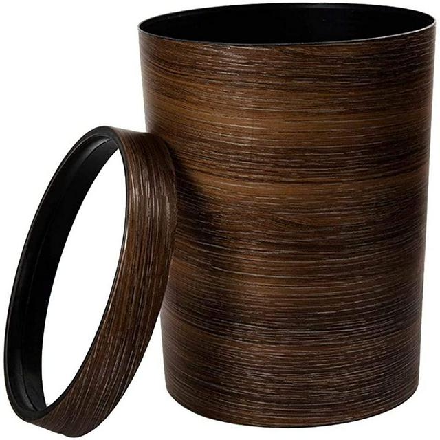 Waste Bins Hipsteen Retro Style Pressing Ring Plastic Trash Can Household Office Mimetic Wood Grain Garbage Bin Kitchen Outdoor Bedroom Bathroom Office Commercial Bins Waste