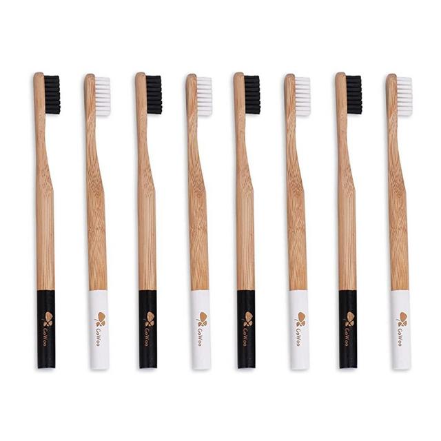 GoWoo 100% Natural Bamboo Toothbrush Soft - Organic Eco Friendly Toothbrushes with Soft Nylon Bristles, BPA-Free, Biodegradable, Dental Care Set (Pack of 8, Adult, Panda)