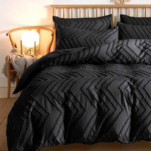 Nanko Queen Size Comforter Set Black Tufted Jacquard Boho Soft Shabby Chic Reversible Down Alternative Microfiber Bedding - All Season Duvet and 2 Pillowcases Farmhouse Bed Sets Women Men 88x90 3pc