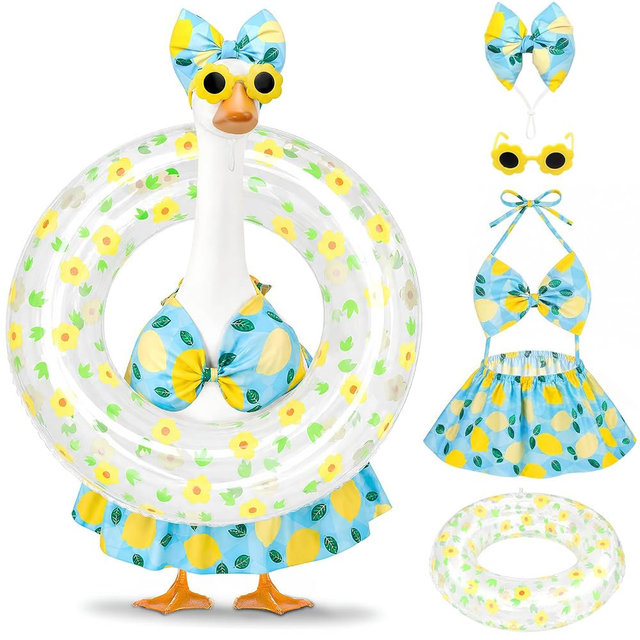 PaLuQiYa Hawaiian Porch Goose Outfits,23 Inch Bikini Porch Goose Summer Outfit,Goose Clothes for Cement Goose Outdoor Garden Yard Decor(Blue)