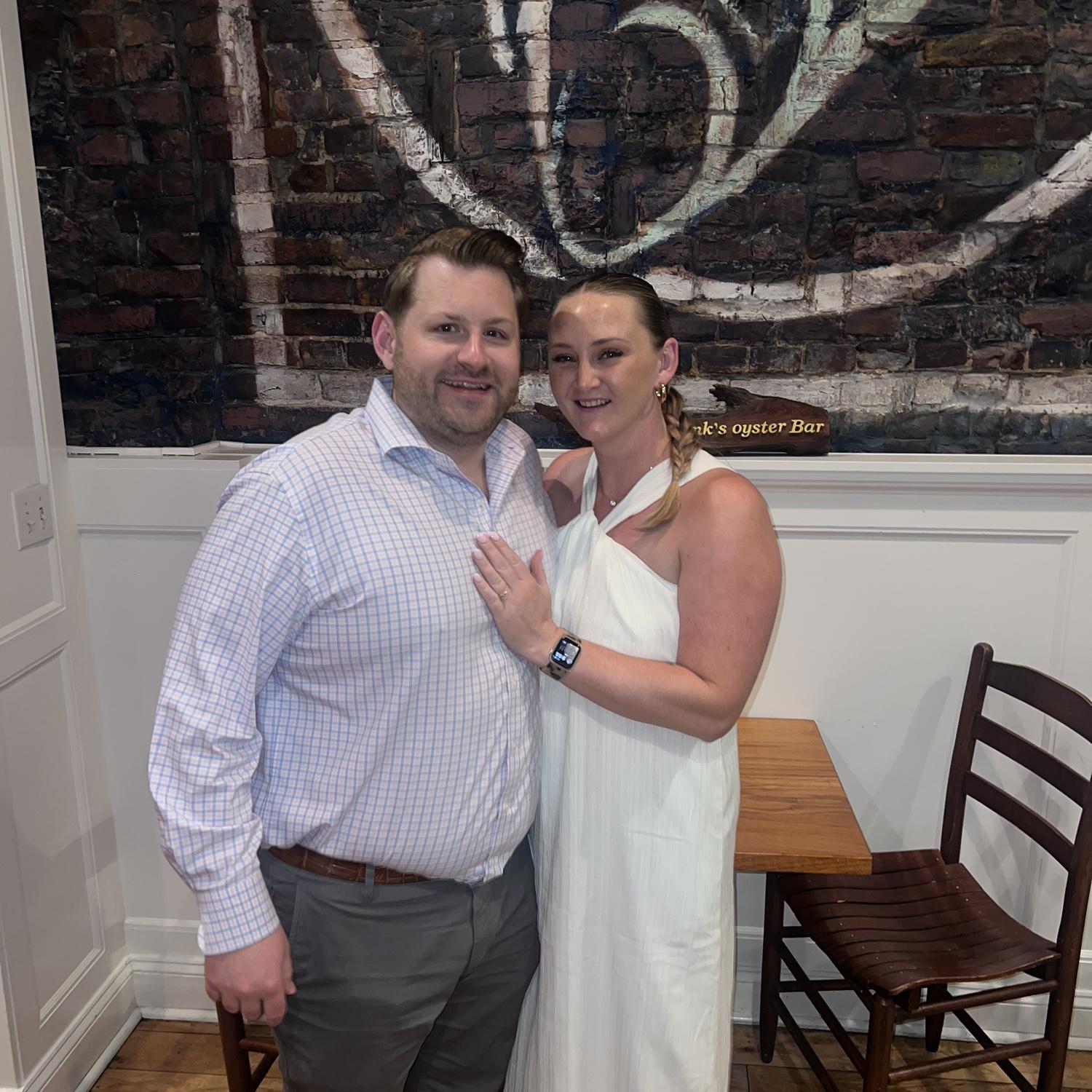 Back at our first date spot celebrating our engagement!