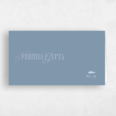 Blue Typography Wedding Place Card - Orable Fish