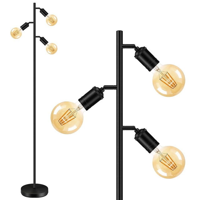 BoostArea Floor Lamp, Industrial Floor Lamp, Modern Tree Standing Lamp with Adjustable 3 Light, E26 Socket, Foot Switch, Minimalist Metal Stand Up Lamp Pole Lamps for Living Room, Bedroom (No Bulbs)