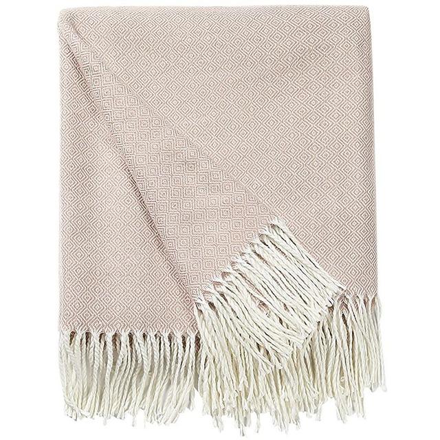 Sylanfia Beige Throw Blanket for Couch, Fall Throw Blanket with Tassel, Decorative Sofa Fringe Blanket, Outdoor Farmhouse Rustic Knitted Blanket 50" x 60"
