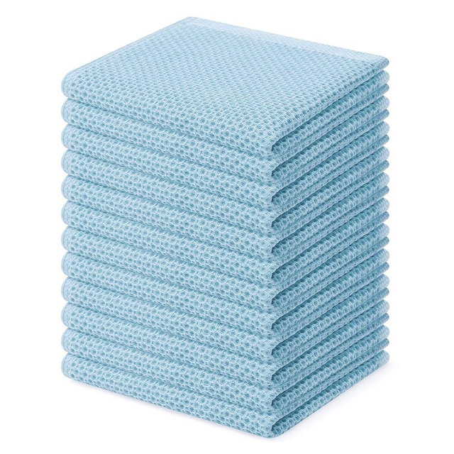Homaxy 100% Cotton Waffle Weave Kitchen Dish Cloths, Ultra Soft Absorbent Quick Drying Dish Towels, 12 x 12 Inches, 12-Pack, Sky Blue