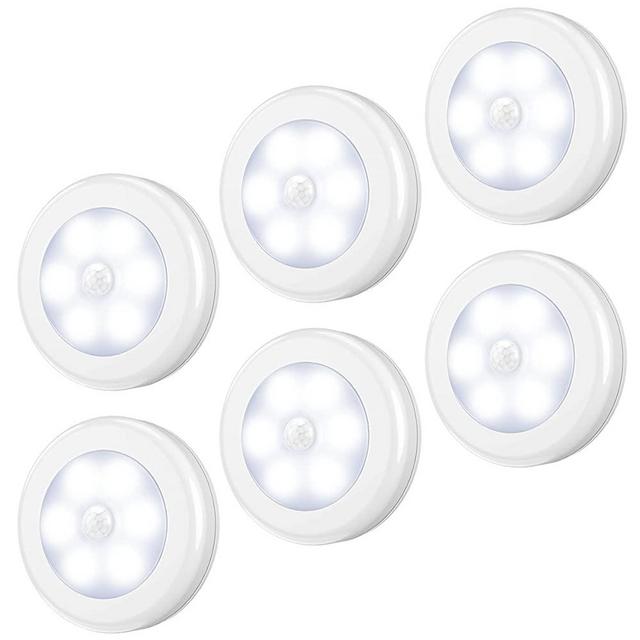 AMIR (Upgraded Version) Motion Sensor Light, Cordless Battery-Powered LED Night Light, Stick-anywhere Closet Light Stair Lights, Wall Lights for Hallway, Bedroom, Kitchen (White - Pack of 6)