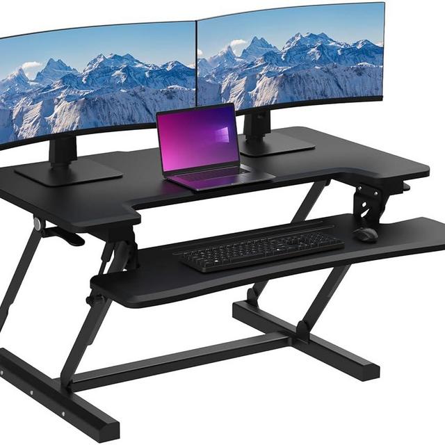 LETIANPAI 36 inch Standing Desk Converter,Height Adjustable Sit to Stand up Desk Riser,with Wide Keyboard Tray,Dual Computer Monitors and Laptop Workstation for Home Office