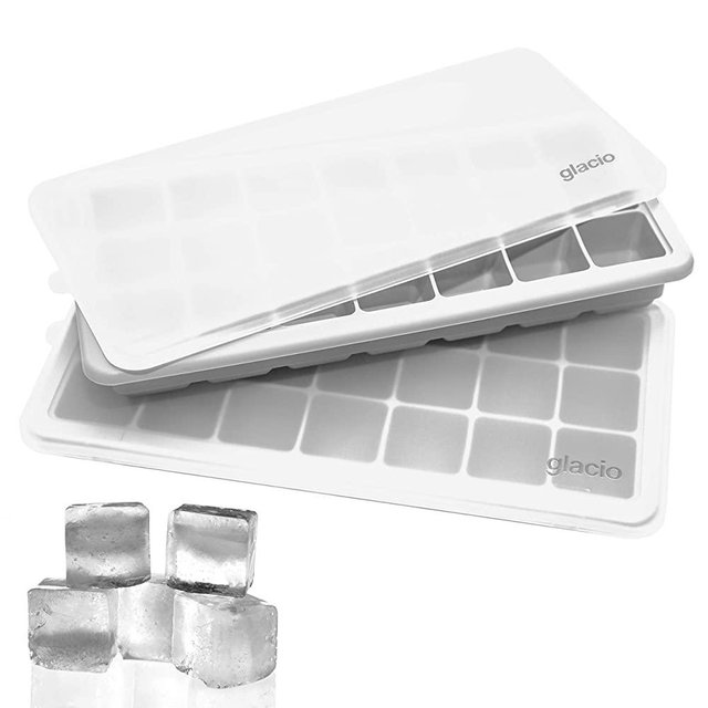 glacio Ice Cube Trays Silicone with Lids - Covered Flexible Ice Trays - Small Ice Cube Molds for Chilled Drinks, Whiskey & Cocktails - Stackable, Dishwasher Safe, BPA Free Mold Tray - Set of 2