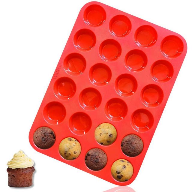 Walfos Mini Silicone Muffin Pan, 24 Cups Mini Cupcake Pan, BPA Free and Dishwasher Safe, Non-stick Silicone Baking Pan, Great for Making Muffin Cakes, Tart, Bread