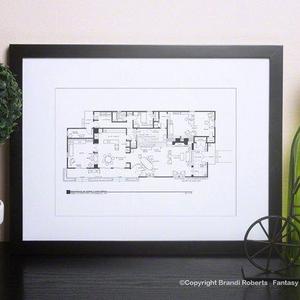 Brady Bunch House Floor Plan - Blackline Art Print 1st Floor