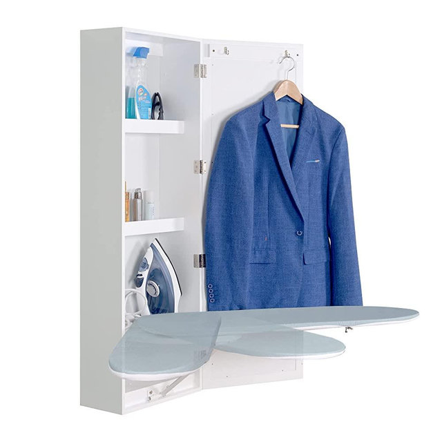 Facilehome Wall Mount Ironing Board Cabinet,Built in Swivel Ironing Board Foldable with Storage,Wall Hanging with Mirror,White