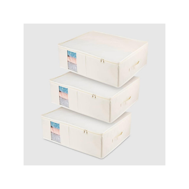 VUSIGN Under Bed Zippered Storage with Window Beige