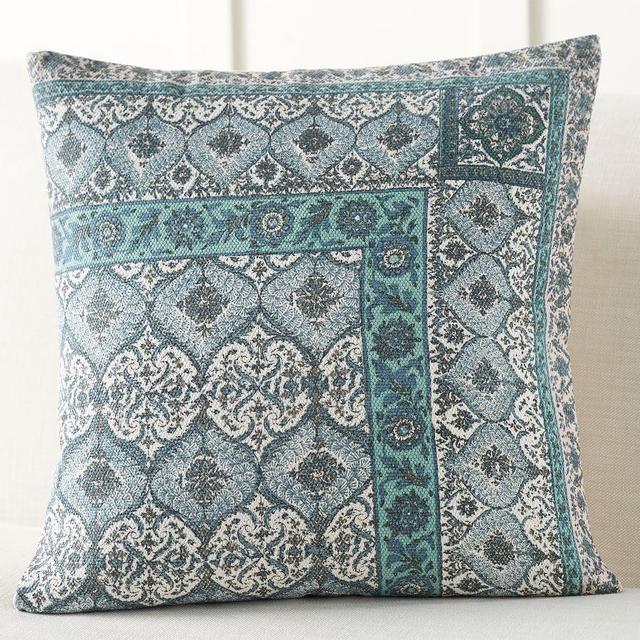 Vesper Block Print Inspired Pillow Cover, 22", Blue Multi