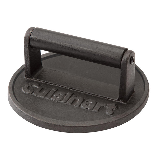 Cuisinart 6.5" Cast Iron Smashed Burger Press, Round Flat Edge Grill Press for Crispy Smash Burgers, Burger Tool for Grill and Griddle Accessories, for BBQs and Tailgates