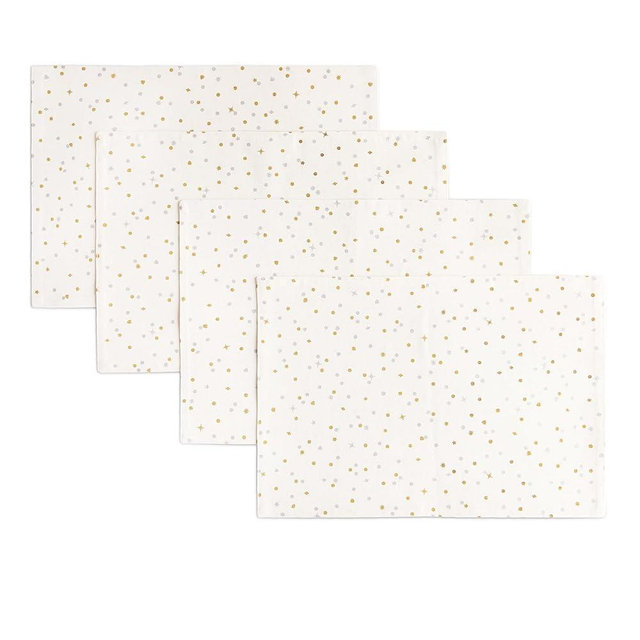 kate spade new york Celebration Confetti Dot Holiday Reversible Placemats 4-Pack Set, 100% Cotton with Metallic Print, Machine Washable, Ivory/Gold/Silver, 13"x19"