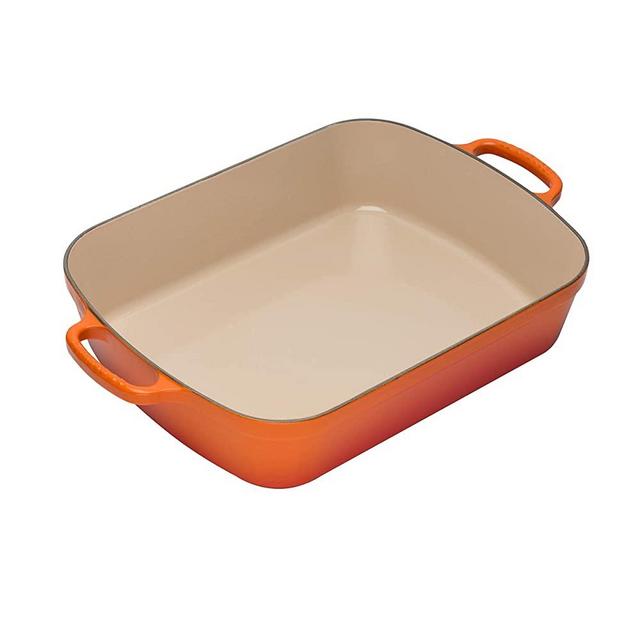 Le Creuset Signature Cast Iron Rectangular Roaster, 5.25-Quart, Flame