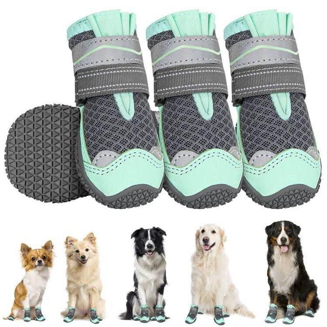 SlowTon Dog Shoes for Large Small Medium Dogs - Breathable Dog Boots for Summer Hot Pavement, Paw Protector for Outdoor Walking Winter Snow, Anti-Slip Rubber Dog Booties for Hardwood Floor (GR, 4)