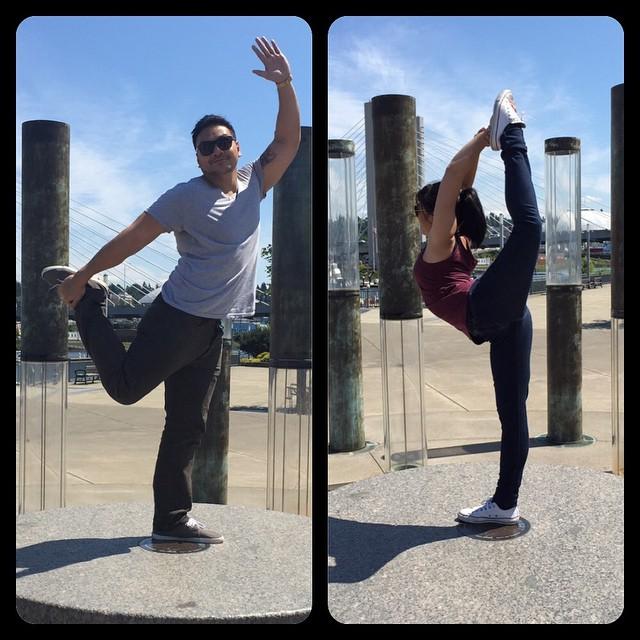 Showing Jesse that she's not the only one that can do a scorpion pose!