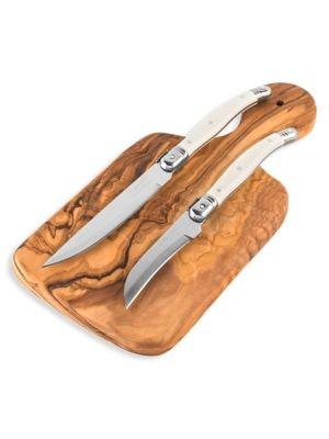French Home Laguiole3-Piece Olivewood Cutting Board & Laguiole Citrus Knives Set