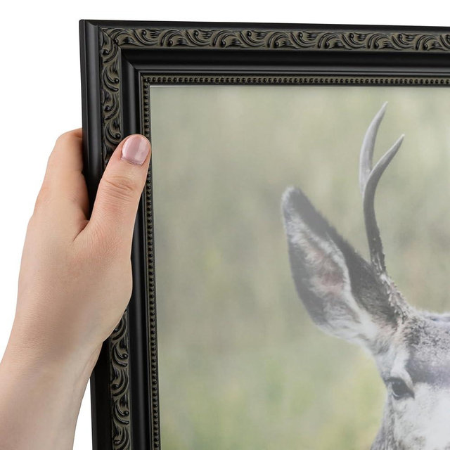 ArtToFrames 16x24 Inch Black Picture Frame, This 1.25 Inch Custom Poster Frame is Antique Black - Comes with Economy Acrylic and Corrugated Backing (WOM5106-16x24)