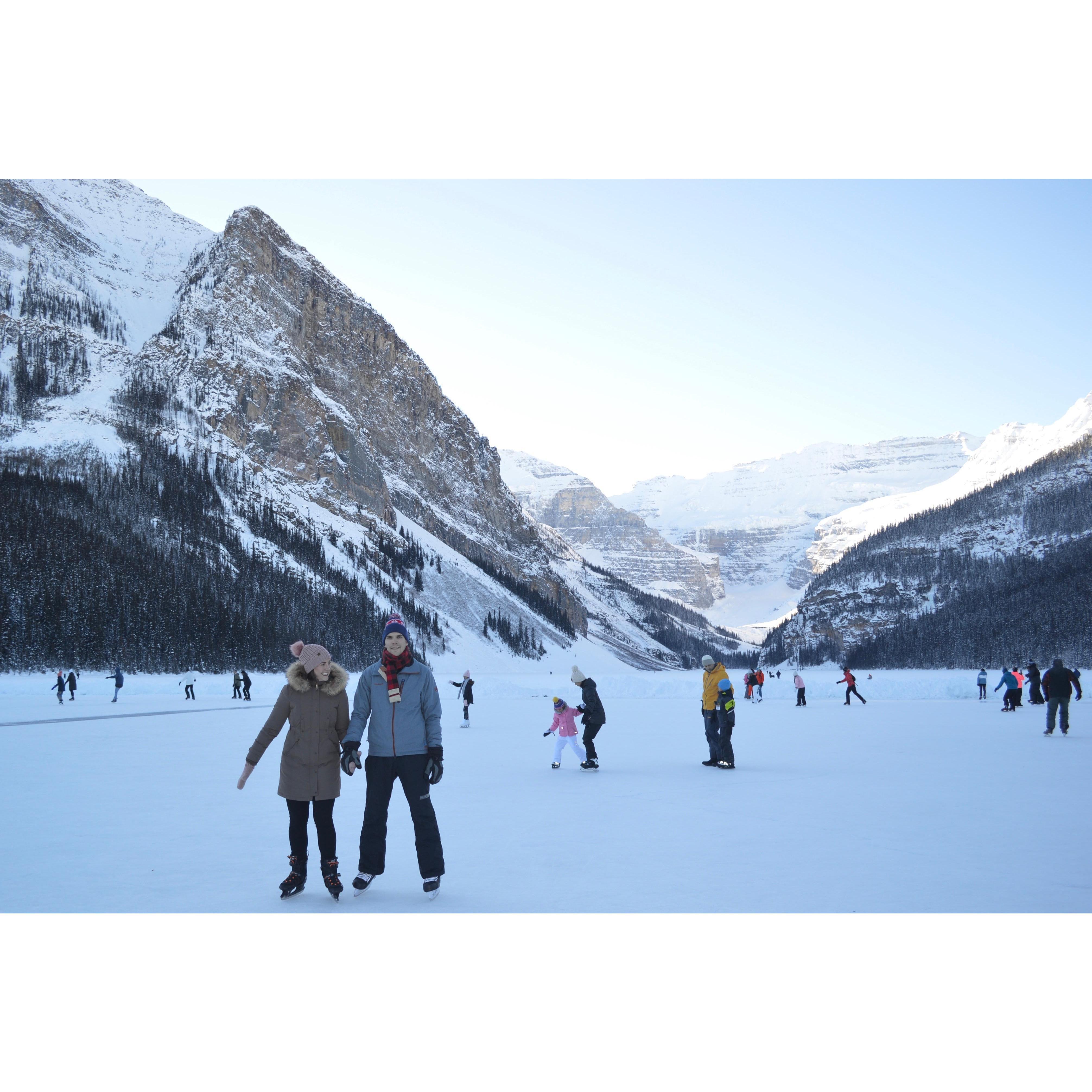 December 31, 2018: Joel and Madison took a break from skiing to go ice skating during their holiday visit to Lake Louise in Calgary, AB!