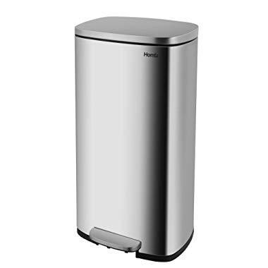 Homfa Kitchen Trash Can, 8 Gallon(30L) Fingerprint Proof Stainless Steel Garbage Can with Removable Inner Bucket and Hinged Lids, Pedal Rubbish Bin 13.6Lx9.5Wx25H inch Home Office, Soft Closure