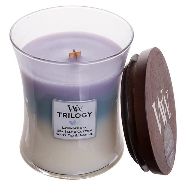 WoodWick Calming Retreat Trilogy 3-in-1 Hourglass Jar Scented Candle, Medium 10 oz.