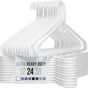 NEATERIZE Ultra Heavy Duty Plastic Clothes Hangers - White - Durable Coat, Suit and Clothes Hanger. Perchas De Ropa (24 Pack - White)