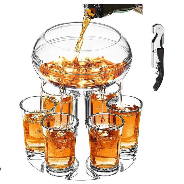 catadog Adjustable Shot Glass Dispenser and Holder Made of Food Grade Plexiglass, Shot Dispenser with 6 Drinking Glasses for Kinds of Parties (Clear)