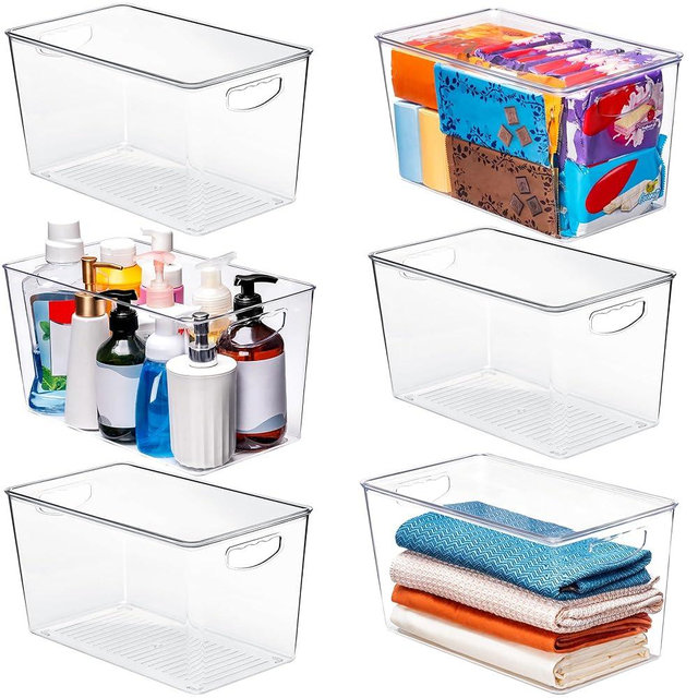 theaoo Clear Storage Bins with Lids Stackable - XLarge Plastic Containers for Pantry Organization and Storage - Perfect for kitchen,Fridge,Laundry Room,Bathroom,Garage,Closet,Cabinet Organizer -6 Pack
