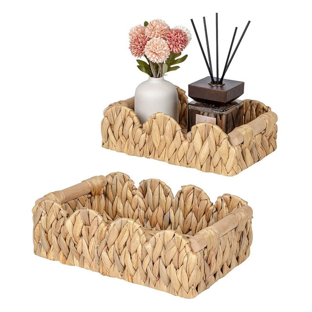 Kriitools Scalloped Wicker Rattan Baskets for Shelf, Toilet Paper Storage Basket for Over Toilet Storage Shelf, End Table, Living Room, Bedroom, Shelves, Handwoven Farmhouse Home Decor, Natural Set 2