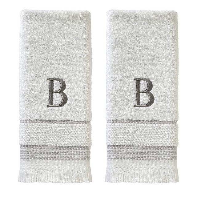 SKL Home Casual Monogram Hand Towel Set, B, 16x26, White 2 Count