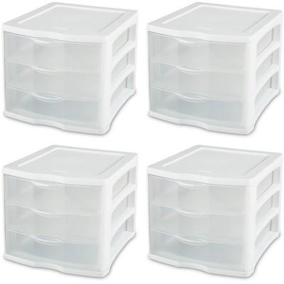 4 Pack Sterilite 17918004 Clearview Portable 3 Storage Drawer Organizer Cabinets