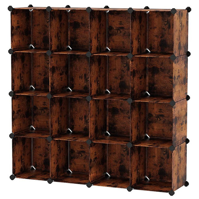 SONGMICS Cube Storage Organizer, 16-Cube Book Shelf, Closet Organizers and Storage, Room Organization, Cubby Shelving for Bedroom Living Room, 48.4 x 12.2 x 48.4 Inches, Rustic Brown ULPC442A01