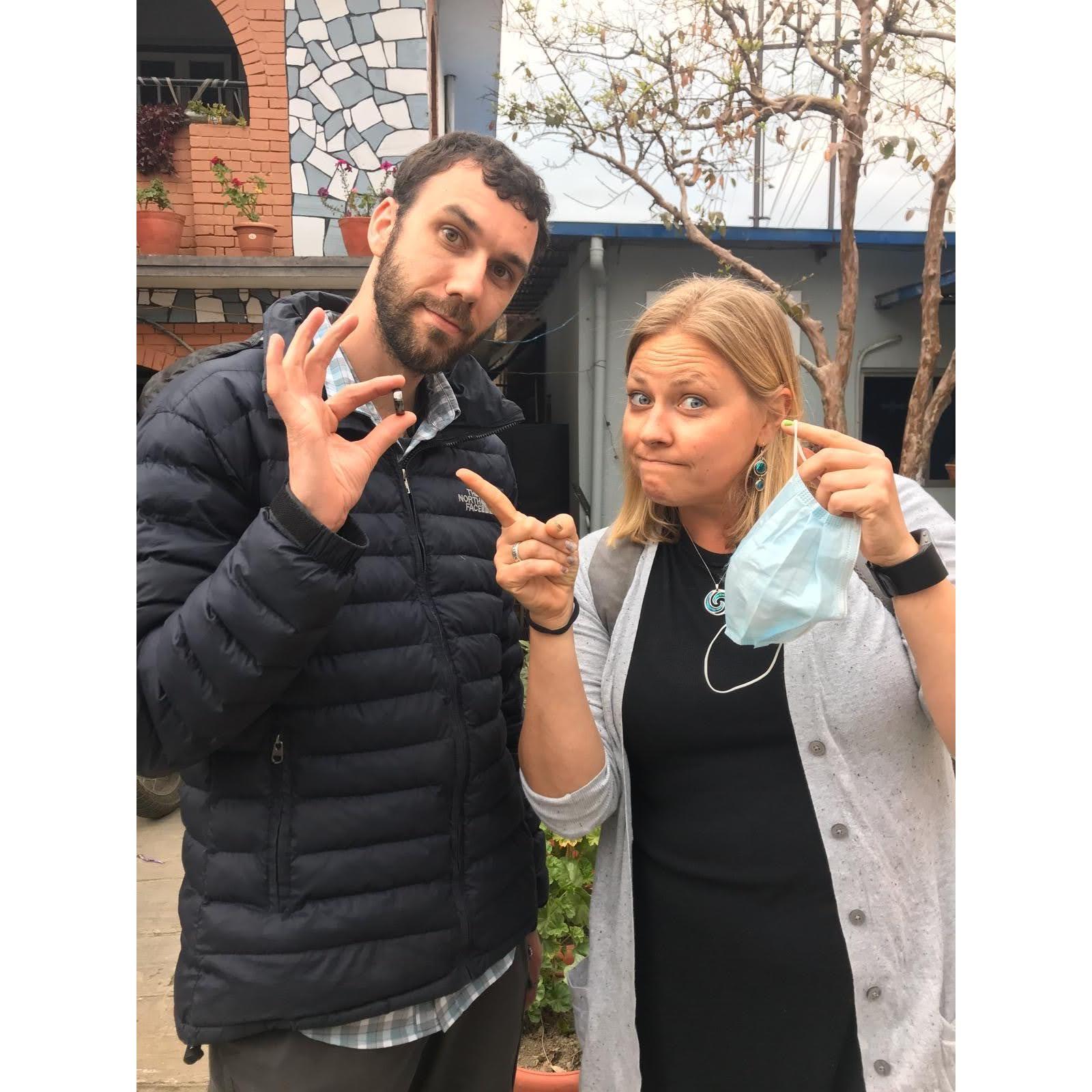 This was the first photo we took together. Tim's Lord of the Rings ring was something that allowed Tim and Michele to connect over their trip in the mountains of Nepal in 2020