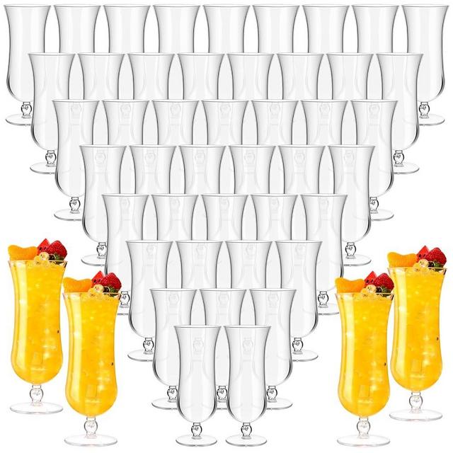 Norme 48 Pack Hurricane Glass Plastic Bulk 15 oz Break Resistant Pina Colada Cocktail Glasses Reusable Clear Tulip Drinking Cups for Pina Coladas Cocktails Beer Wine Juice Water