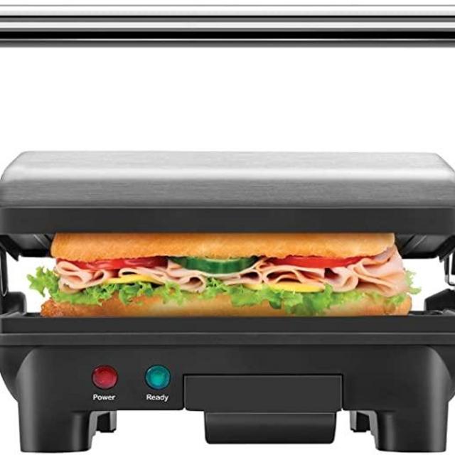Chefman Electric Panini Press Grill and Gourmet Sandwich Maker w/ Non-Stick Coated Plates, Opens 180 Degrees to Fit Any Type or Size Food, Dishwasher Safe Removable Drip Tray, Stainless Steel/Black