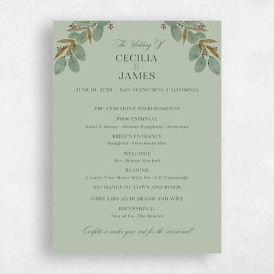 Laurel Green Wedding Program - Nutmeg